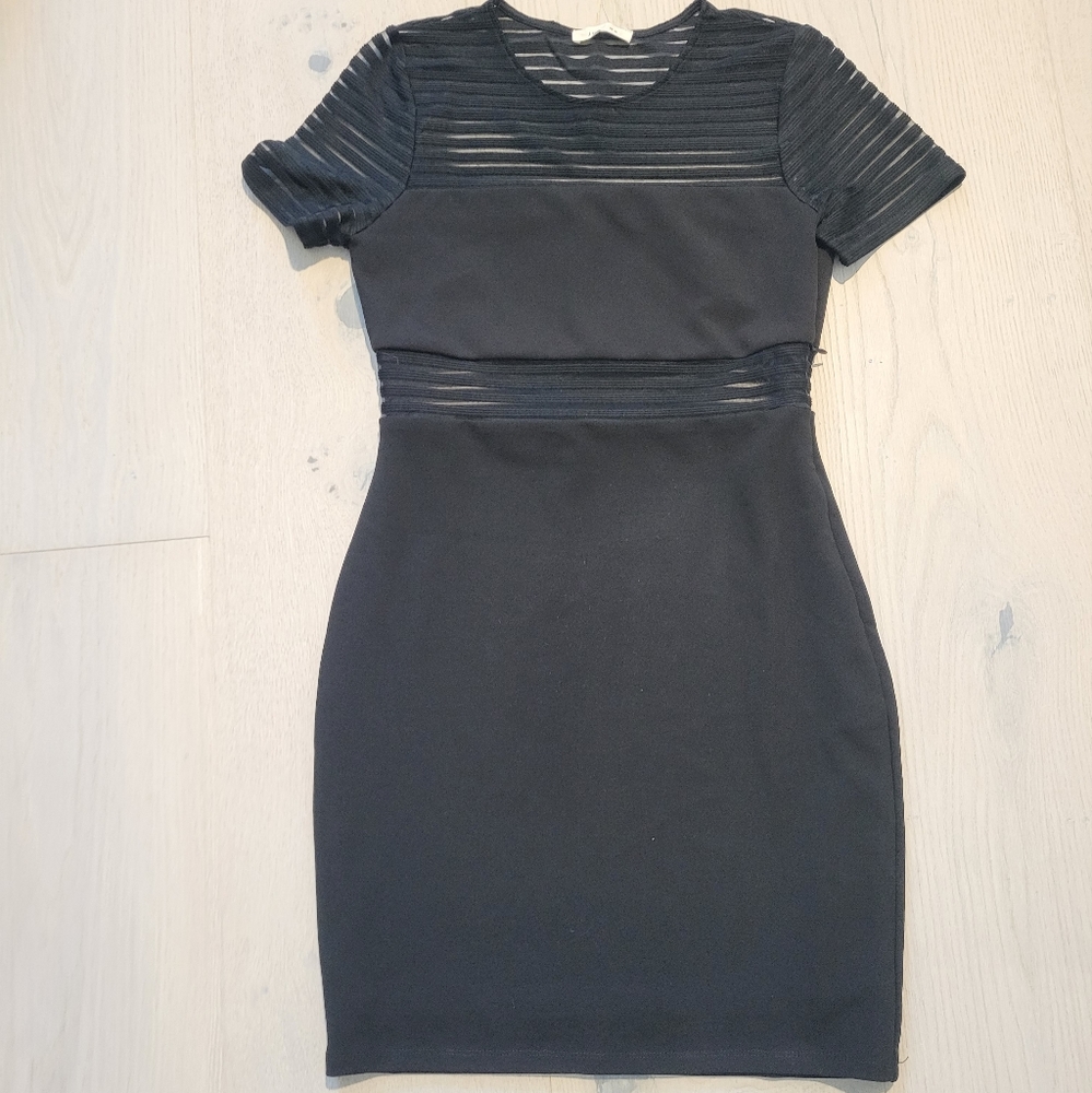 NWOT Black Striped Mesh Bodycon Dress